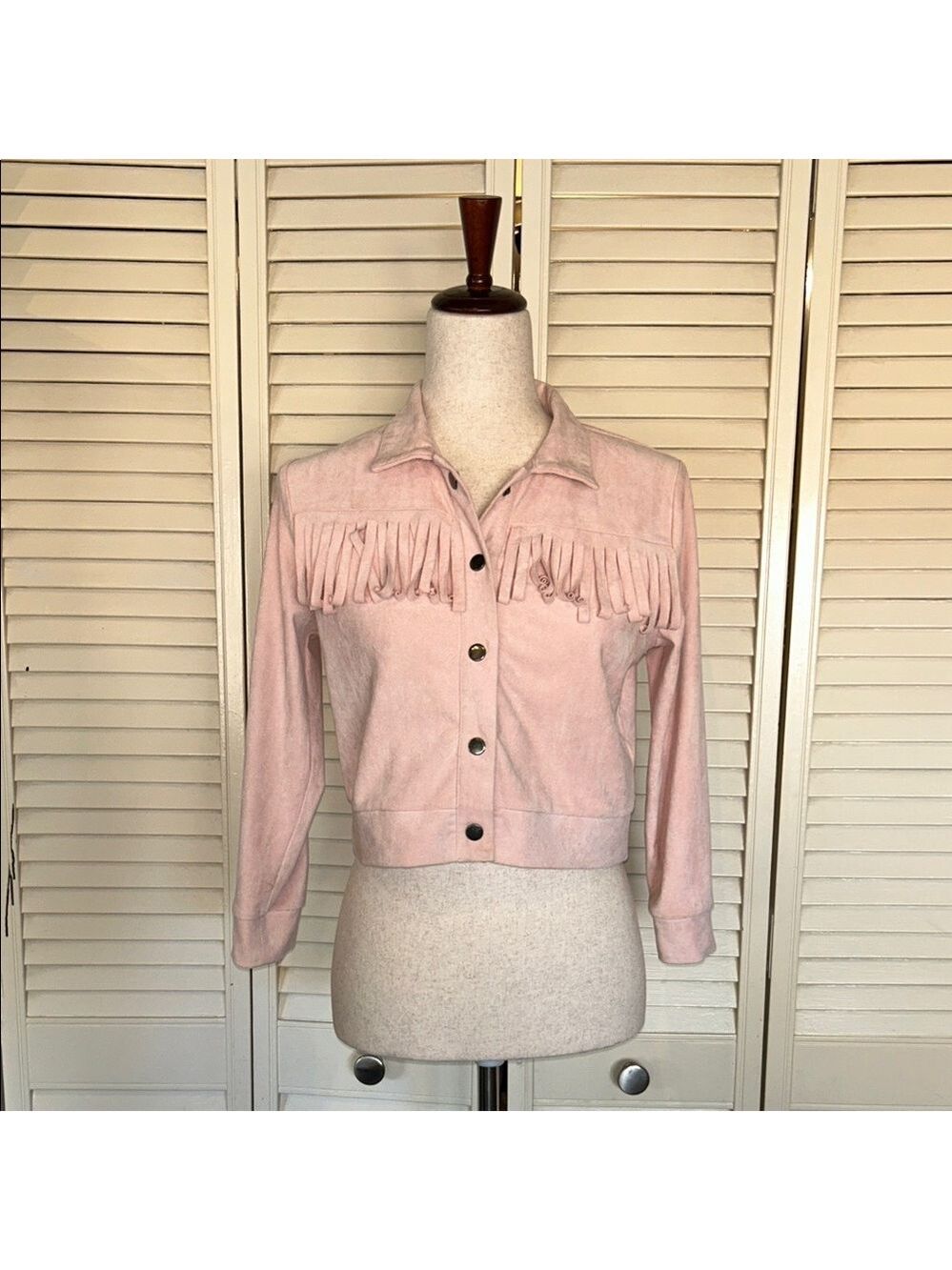 Sadie & Sage Light Pink Fringe Cropped Suede Jacket